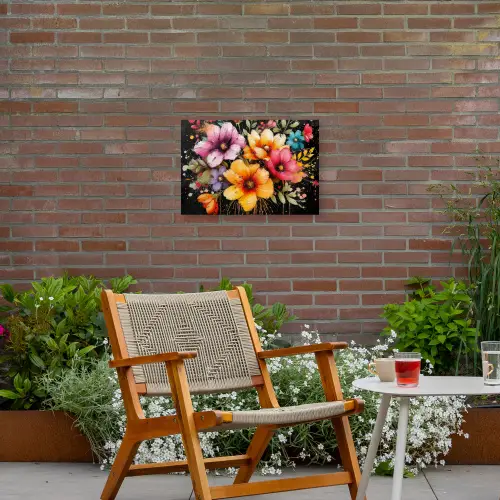 Bloemenpracht op Zwarte Achtergrond Tuinposter op houten frame 2 cm dik klein -sfeer3