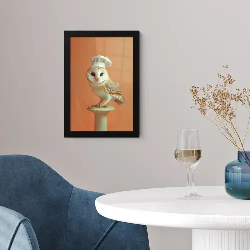 Kerkuil - Koksmuts - Oranje - Vogel fotolijst zwart zonder passe partout klein -sfeer4