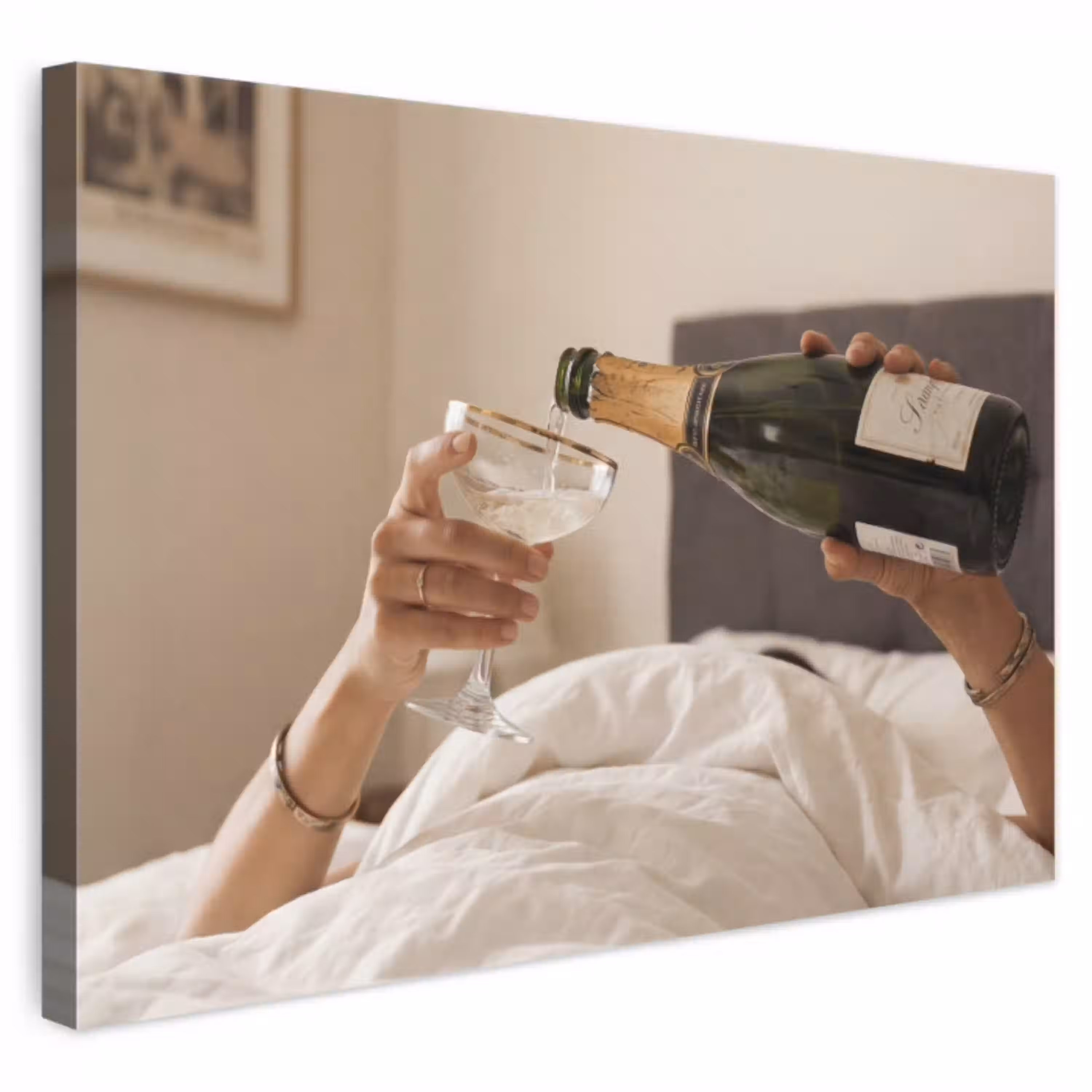 Champagne - Bed - Bubbels canvas 2cm klein -3d