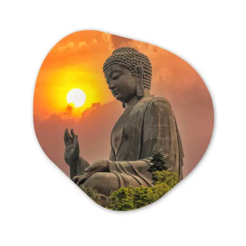 Buddha - Zonsondergang - Boeddha beelden - Planten Wandcirkel Organisch Forex 3mm klein -3d