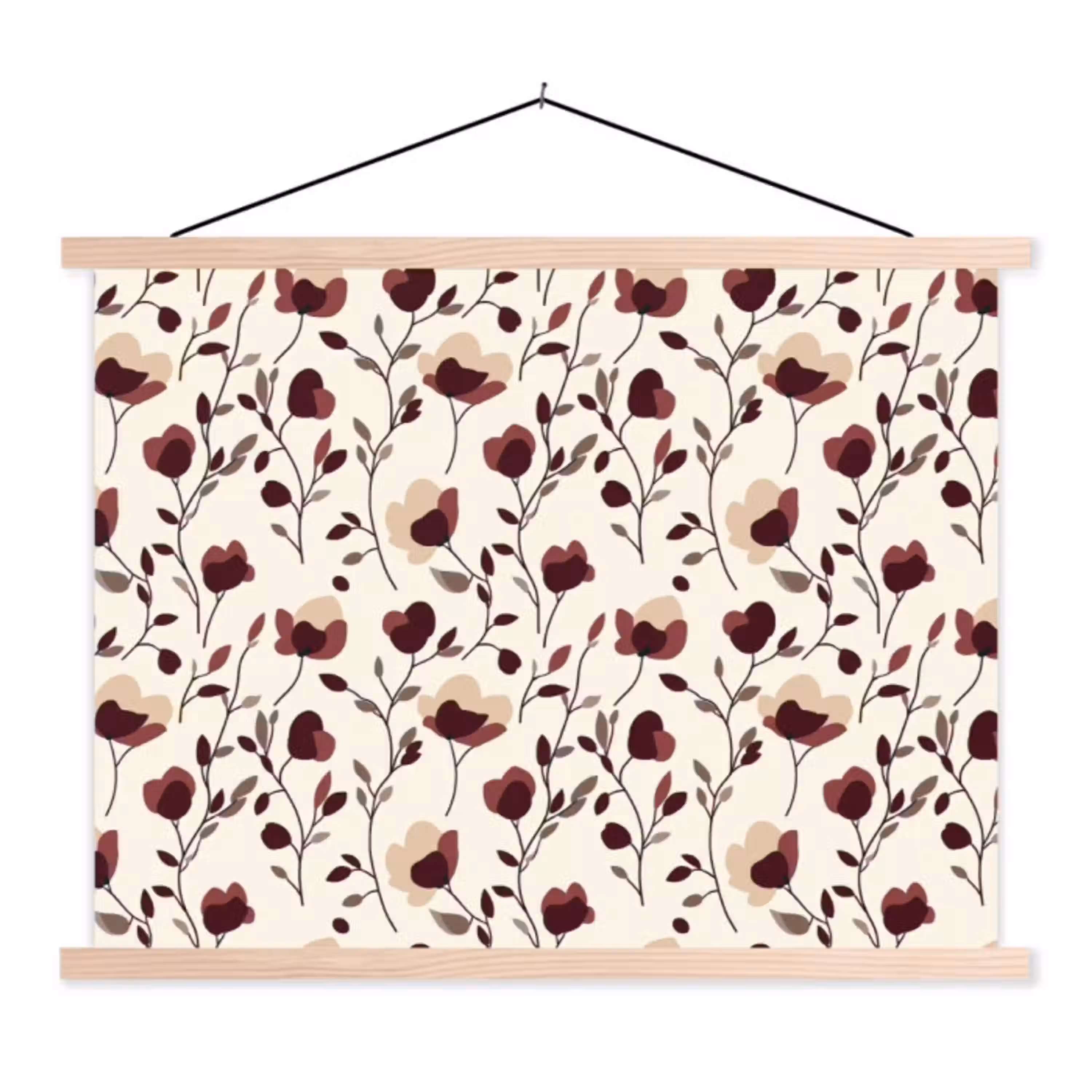Bloemen - Botanisch - Bordeaux textielposter latten blank klein 122 -3d