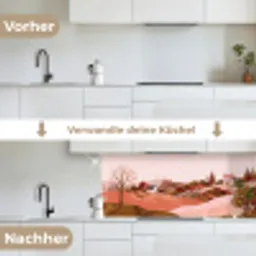 Heuvellandschap - Grafisch - Terracotta keuken achterwand 2 middel -voor-na_DE