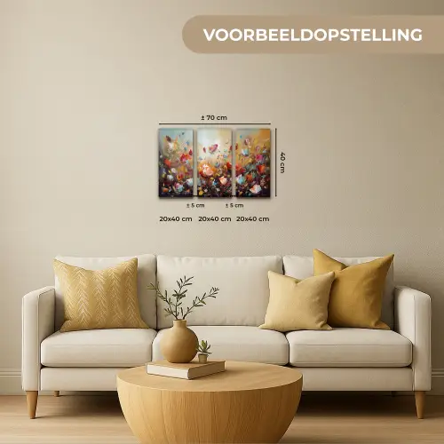 Bloemen - Abstract - Verflook - Kleurrijk Canvas - Meerluiken 3 luik klein -sfeer6-formaat