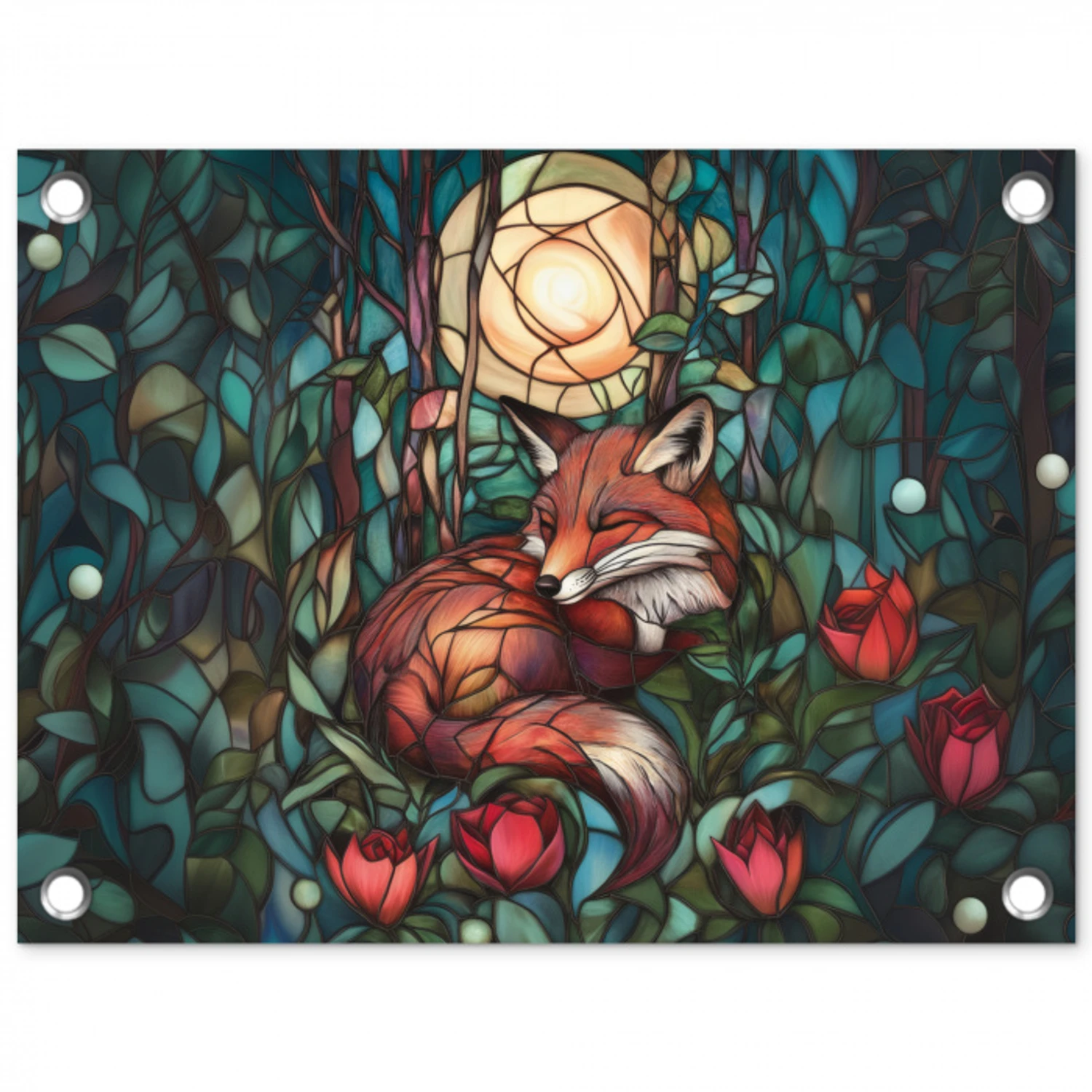 Vos - Mozaïek - Bos - Maan tuinposter los doek klein -3d