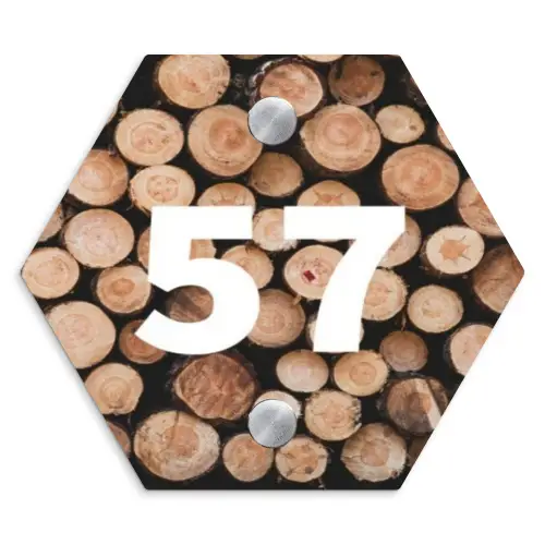 Houtstapel - Traditioneel Naambord Hexagon klein -3d
