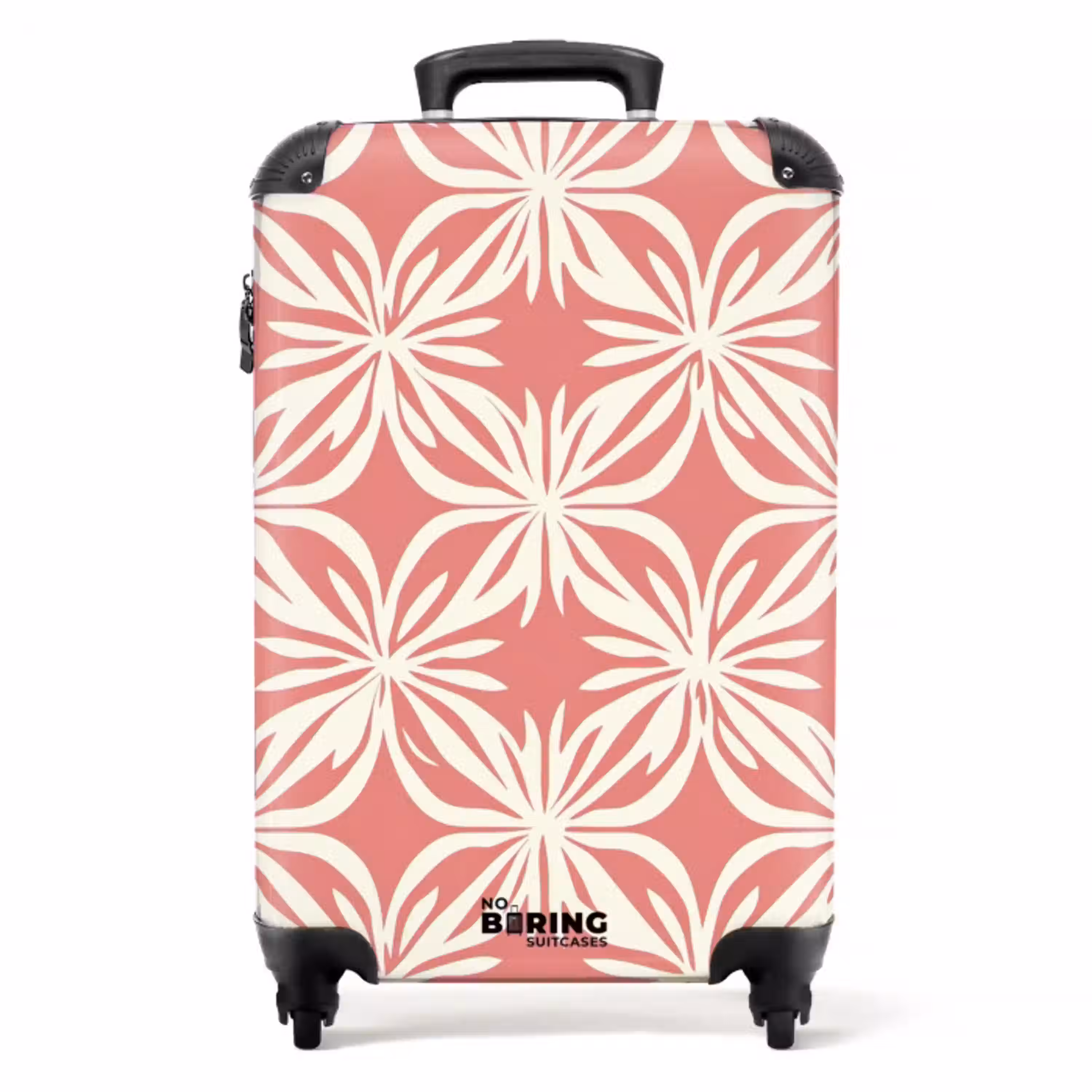 Roze - Bloemenmotief - Wit - Modern NBS - Handbagage koffer - Volwassenen Unisex middel -productfoto_recht