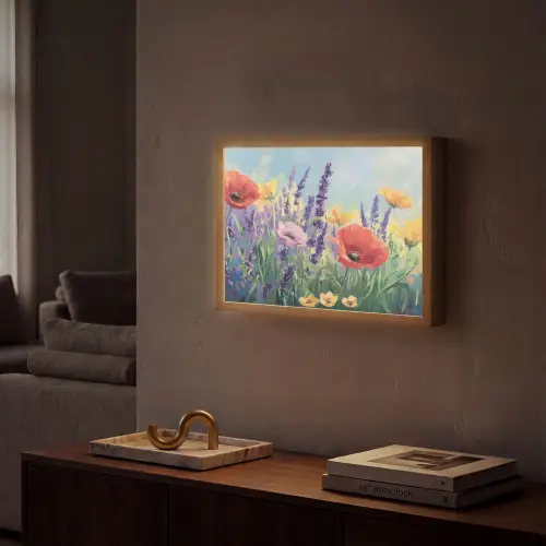 Weide - Bloemen - Kleurrijk Light Box met batterij (Wandlamp) middel -sfeer1