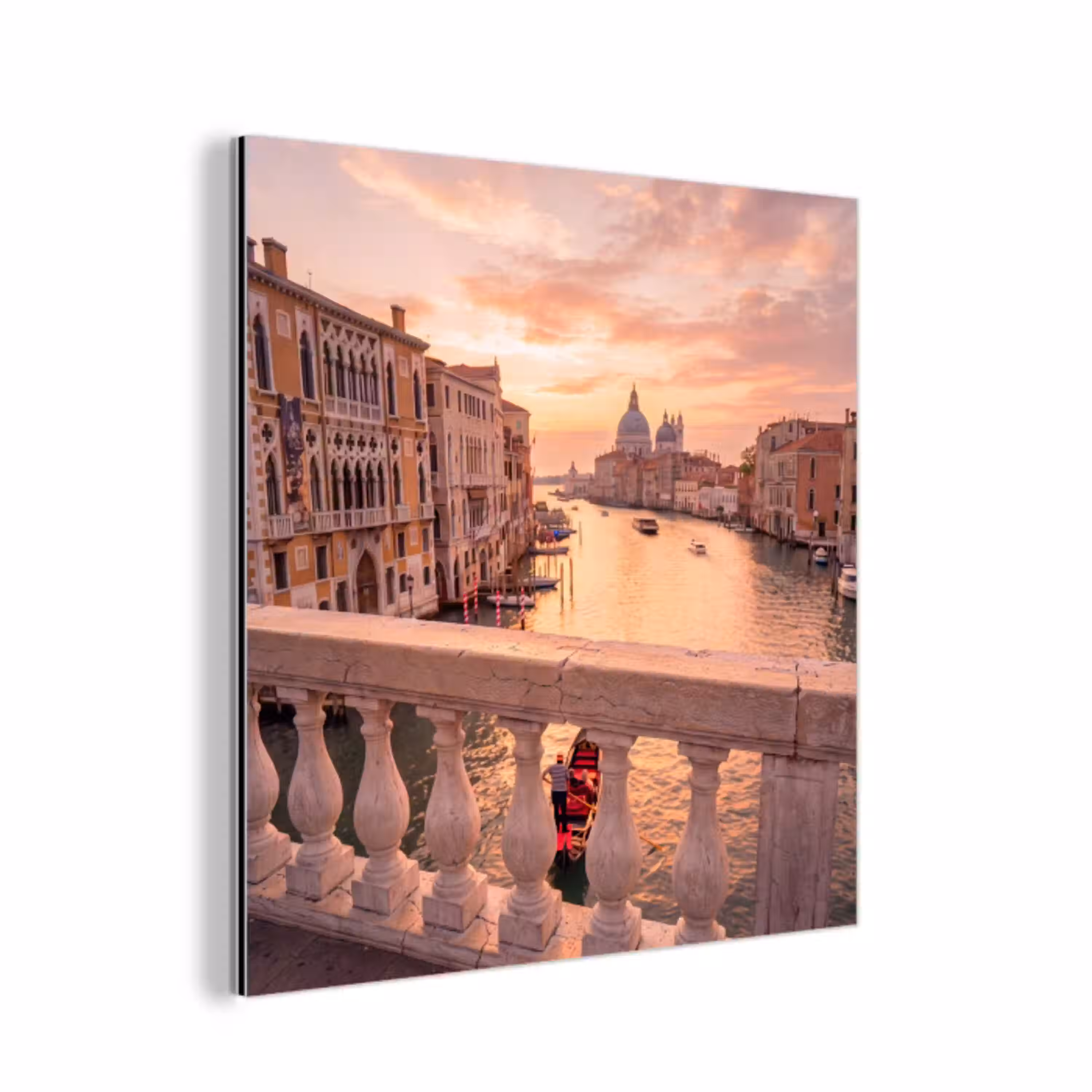 Stad - Venetië - Kanaal - Zonsopgang - Architectuur - Goud aluminium wit klein -3d