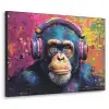 Graffiti - Chimpansee - Street art - Koptelefoon - Aap Textielframe zwart klein -3d