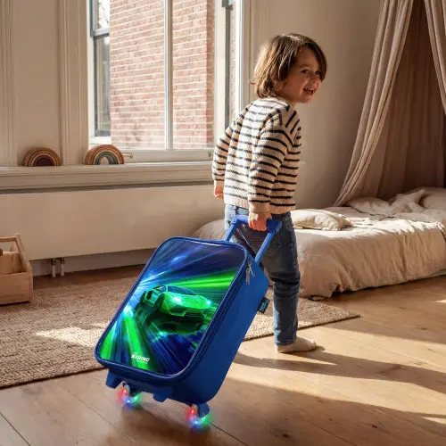 Raceauto - Felgroen - Lichtstralen - Snelheid Kinderkoffer - Blauw klein -sfeer1