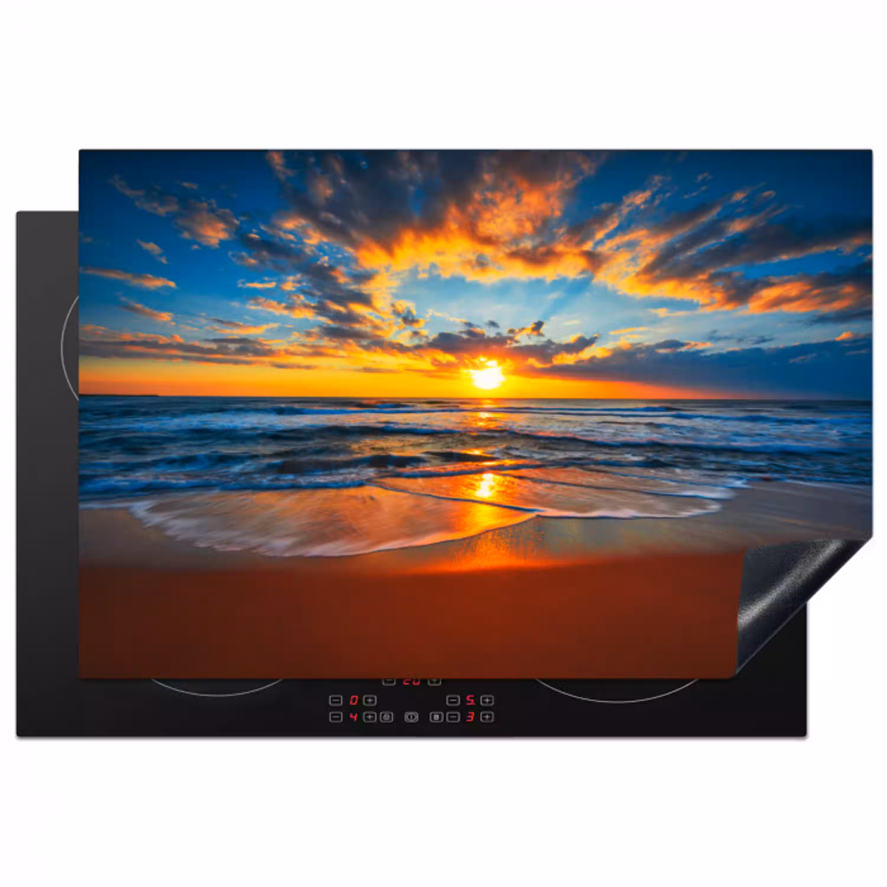 Zee - Zonsondergang - Strand - Wolken - Oranje Inductie beschermer vinyl 3mm klein -3d