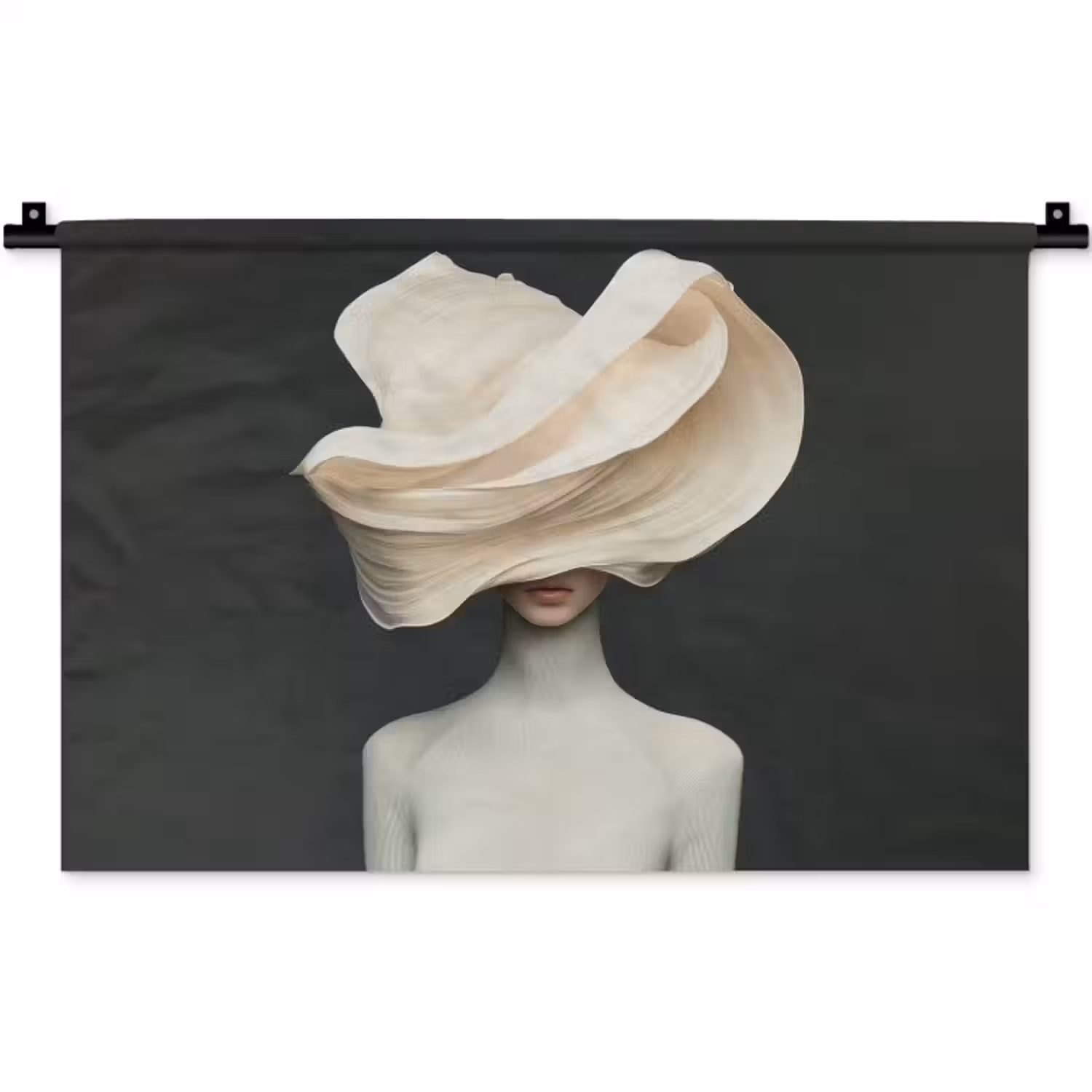 Wandkleed - Vrouw - Beige - hoed