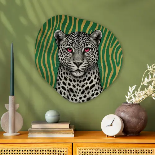 Panter - Zebrapatroon - Groen Wandcirkel Organisch Aluminium middel -sfeer2