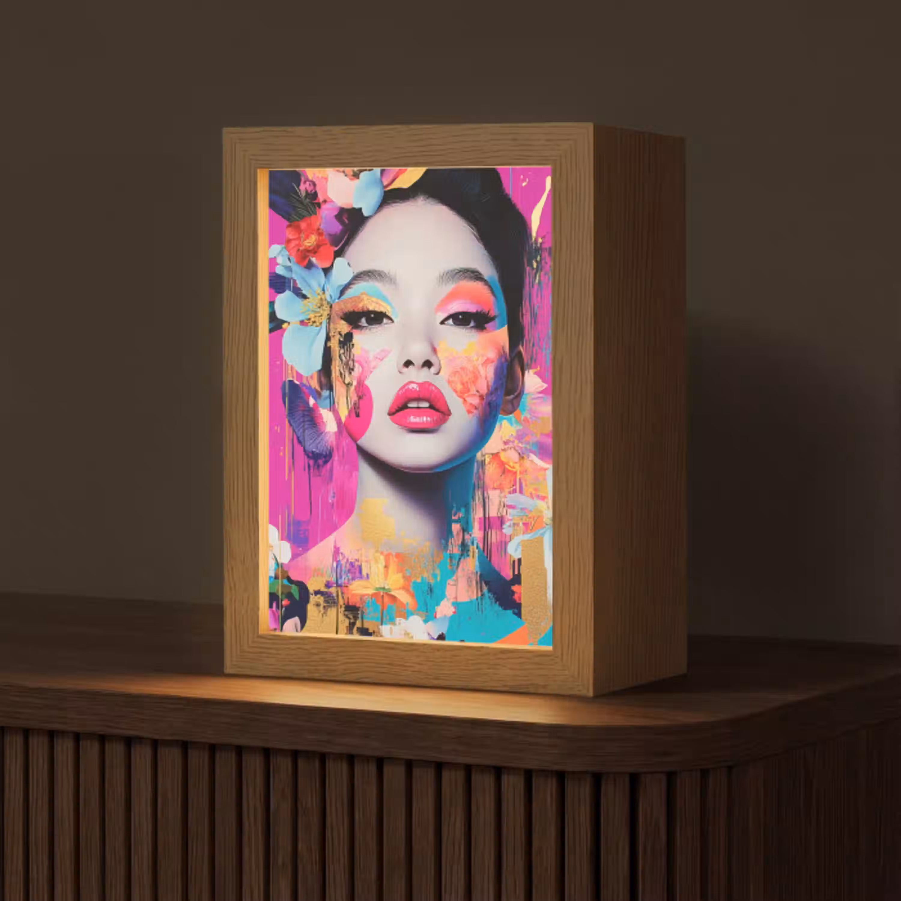 Vrouw - Portret - Abstract - Paars Light Box met kabel (Tafellamp) klein -z3d_website