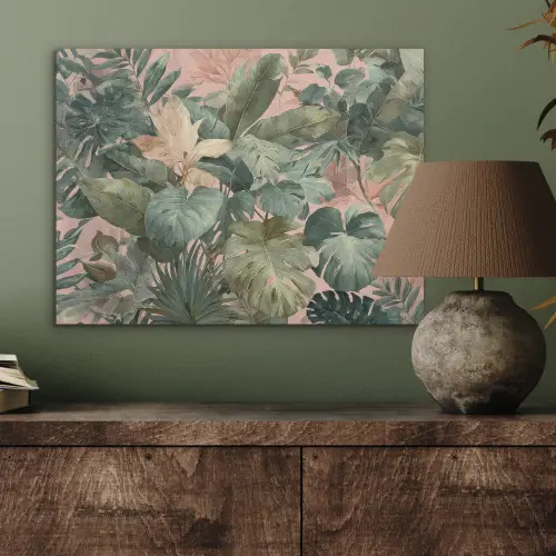 Compositie van bladeren - Groen - Roze PET vilt klein -sfeer2
