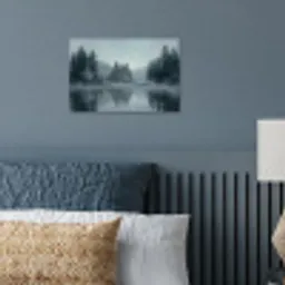 Bos - Meer - Mist - Natuur - Grijs poster papier klein -sfeer2