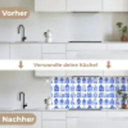 Patroon - Huizen - Blauw keuken achterwand 2 middel 871 -voor-na_DE