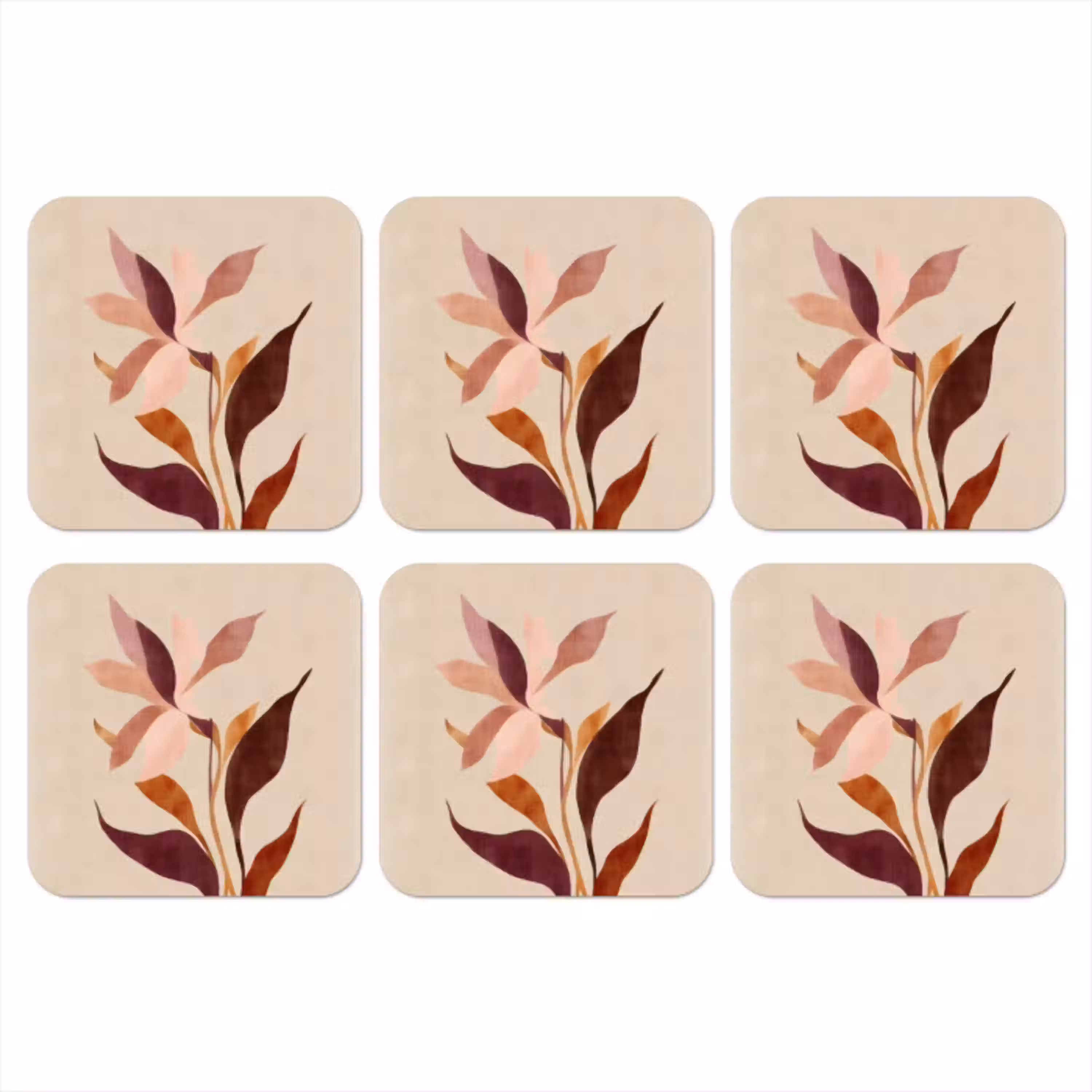 Bloemen - Blaadjes - Minimalistisch - Roze onderzetter kurk middel -3d