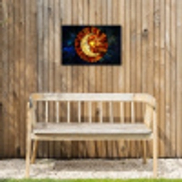 Mozaïek - Glas - Maan - Donkerblauw Tuinposter op houten frame 2 cm dik klein -sfeer4