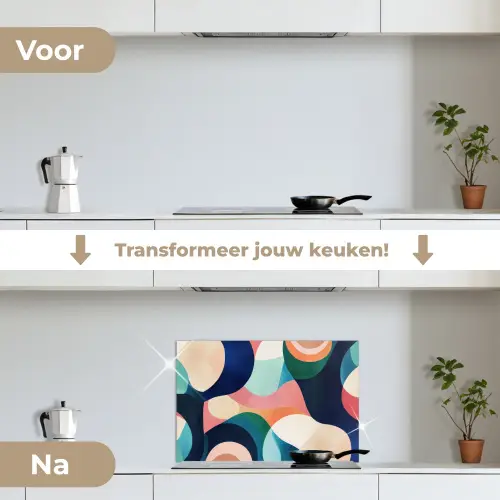 Abstract - Blauw - Roze keuken achterwand spatscherm klein -voor_na_NL