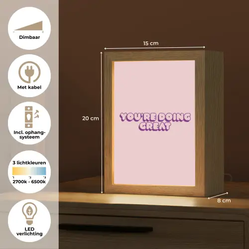 You're doing great - roze - 3D Light Box met kabel (Tafellamp) klein -USP_NL