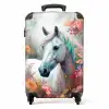 Wit paard omringd door bloemen Koffer - NBS - Handbagage middel -productfoto_recht