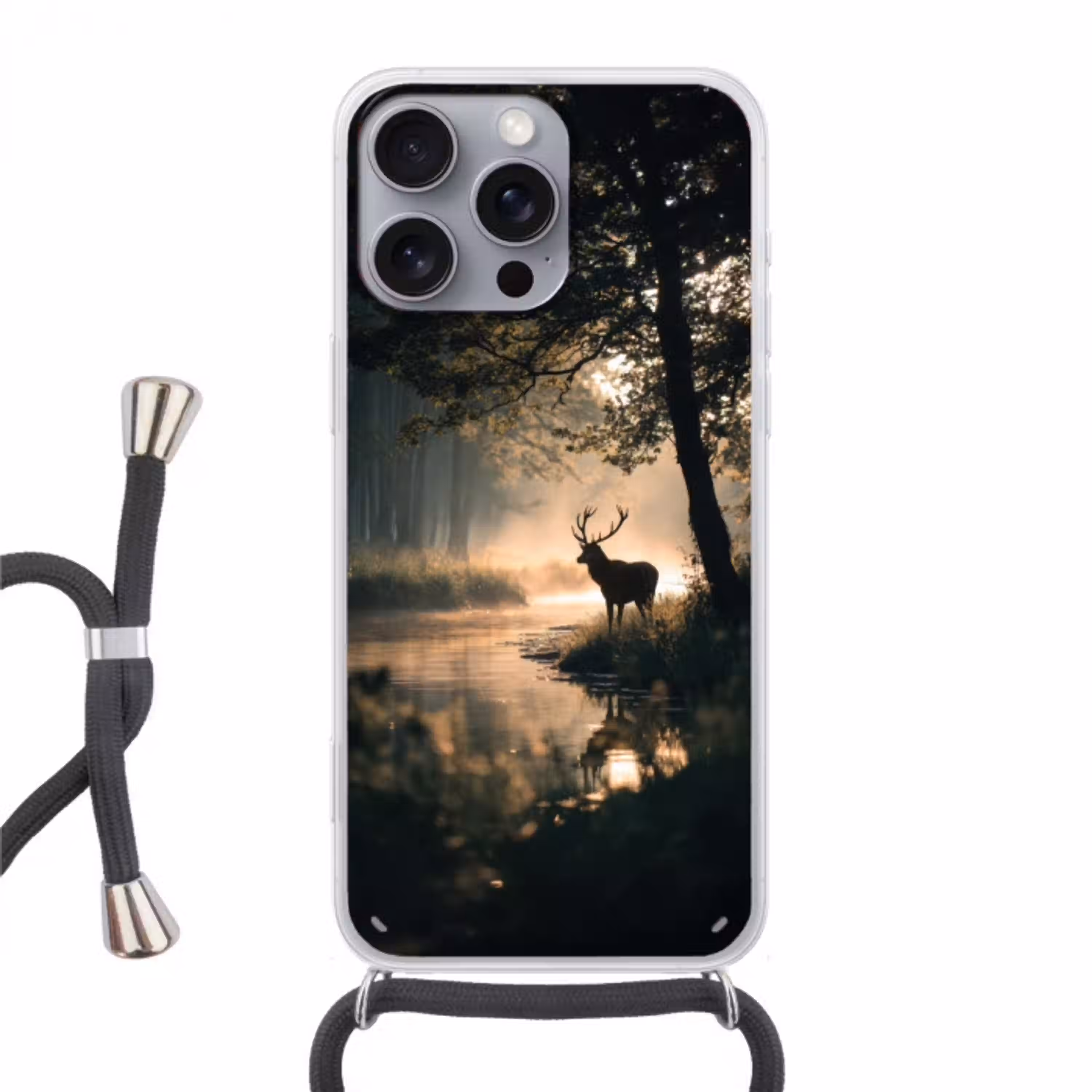Hert - Bosbeek - Mystiek Hoesje iPhone 16 Pro Max met koord klein -3d