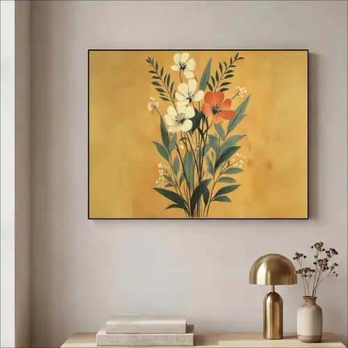 Bladeren - Boeket - Bloemen - Geel Textielframe - compleet frame klein -sfeer2