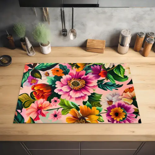 Bloemen - Kleurrijk - Roze Inductie beschermer vinyl 3mm klein -sfeer5