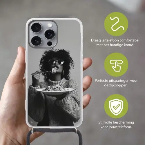 Vrouw - Pasta - Zwart - Wit Hoesje iPhone 16 Pro Max met koord klein -sfeer2_NL