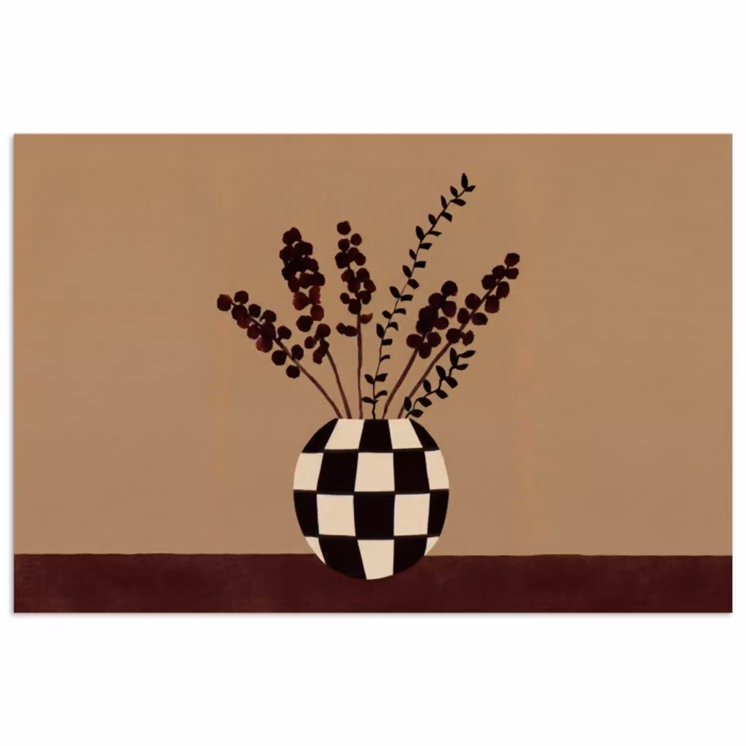 Minimalistisch - Vaas - Bloemen - Bruin poster papier klein -3d