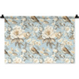 Botanisch - Zangvogel - Blauw Wandkleed katoen klein 269 -zz3d