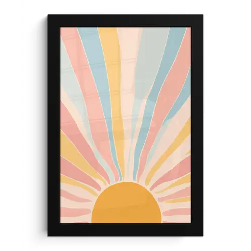 Illustratie - Zon - Pastelkleuren fotolijst zwart zonder passe partout klein -3d