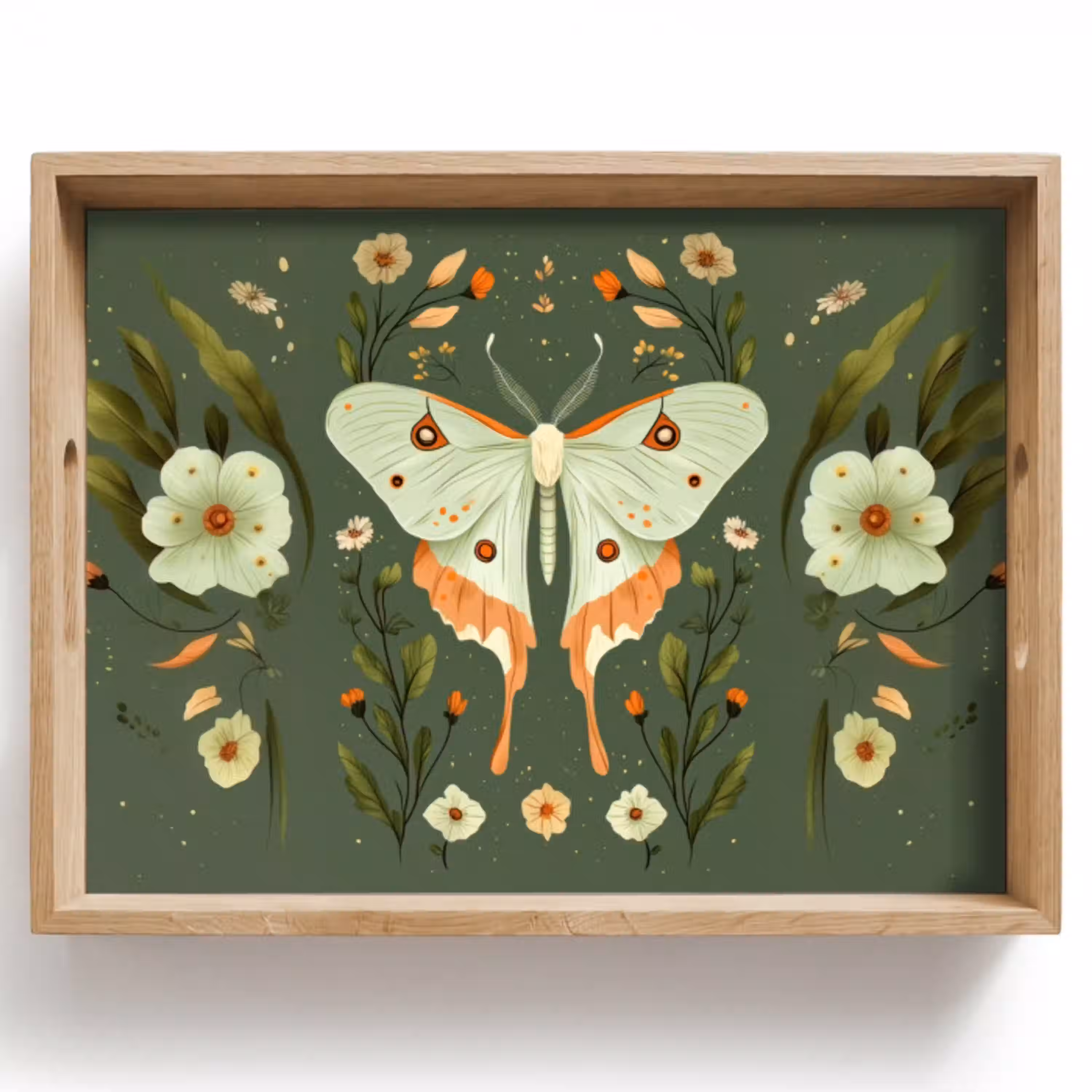 Bloemen - Bladeren - Olijfgroen - Vlinder Dienblad Rechthoek middel -z3d_shopping