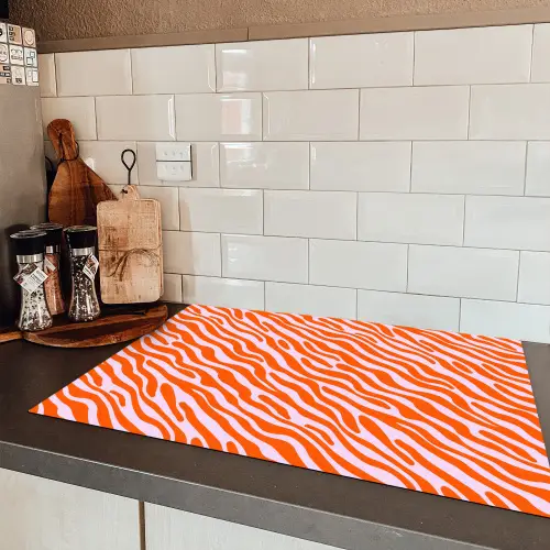 Strepen - Dynamisch - Oranje Inductie beschermer vinyl 3mm klein 276 -sfeer3