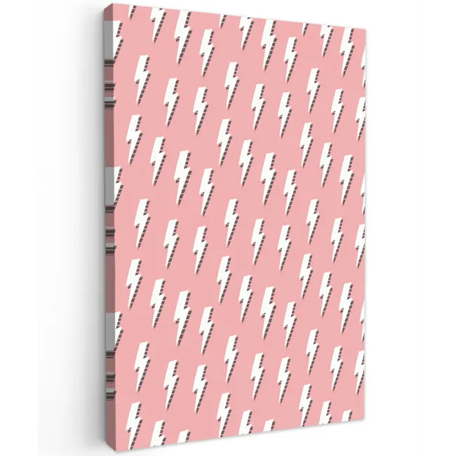 Patroon - Wit - Bliksem - Roze Tuinposter op houten frame 2 cm dik klein 841 -3d