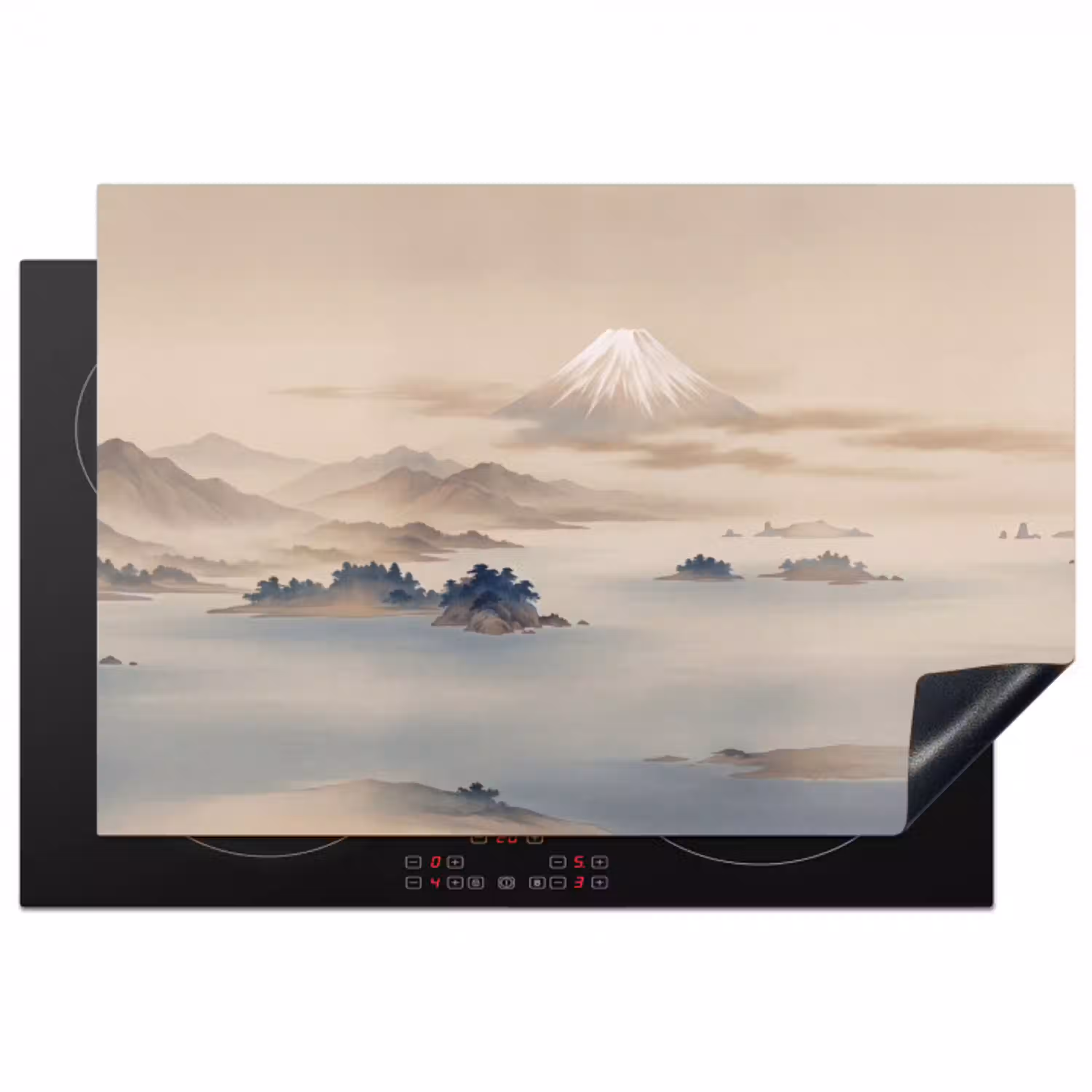 Japans - Landschap - Beige Inductie beschermer vinyl 3mm klein -3d