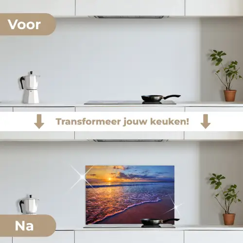 Zee - Strand - Zonsondergang - Wolken - Horizon keuken achterwand spatscherm klein -voor_na_NL