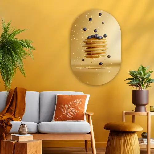 Pannenkoeken - Eten - Honing - Geel Wandcirkel Ovaal Glas middel -sfeer4