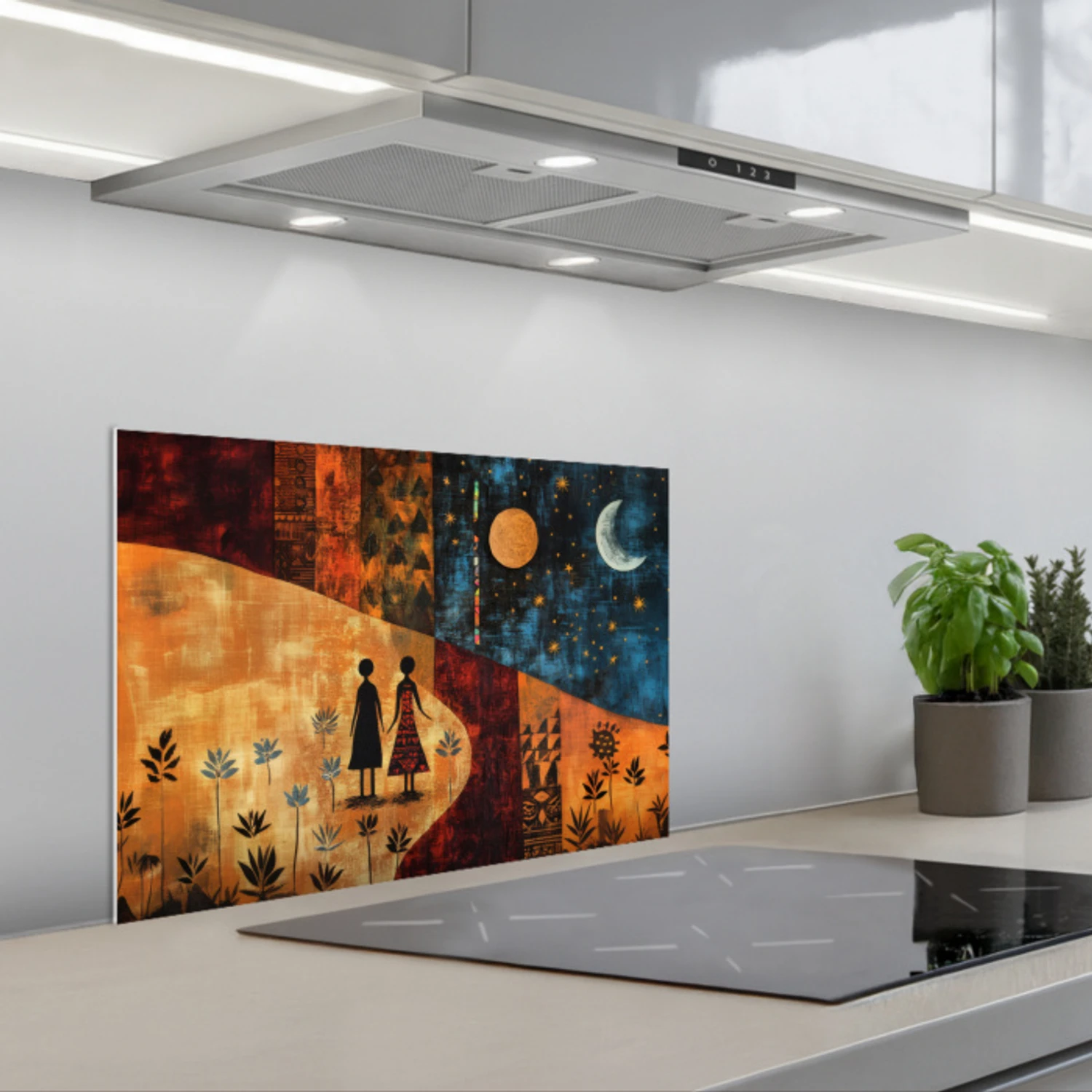 Silhouetten - Abstract - Zon - Maan keuken achterwand spatscherm klein -3d_schuin