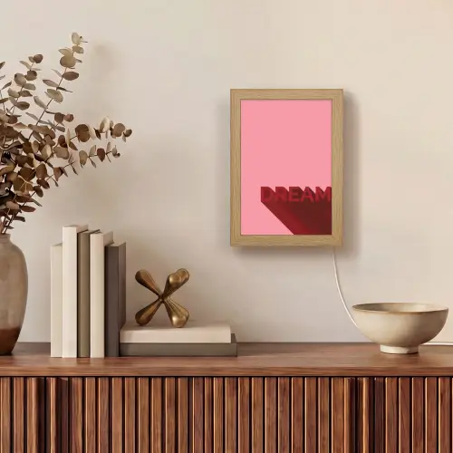 Dream - 3D - Rood - Roze Light Box met kabel (Tafellamp) klein -sfeer2
