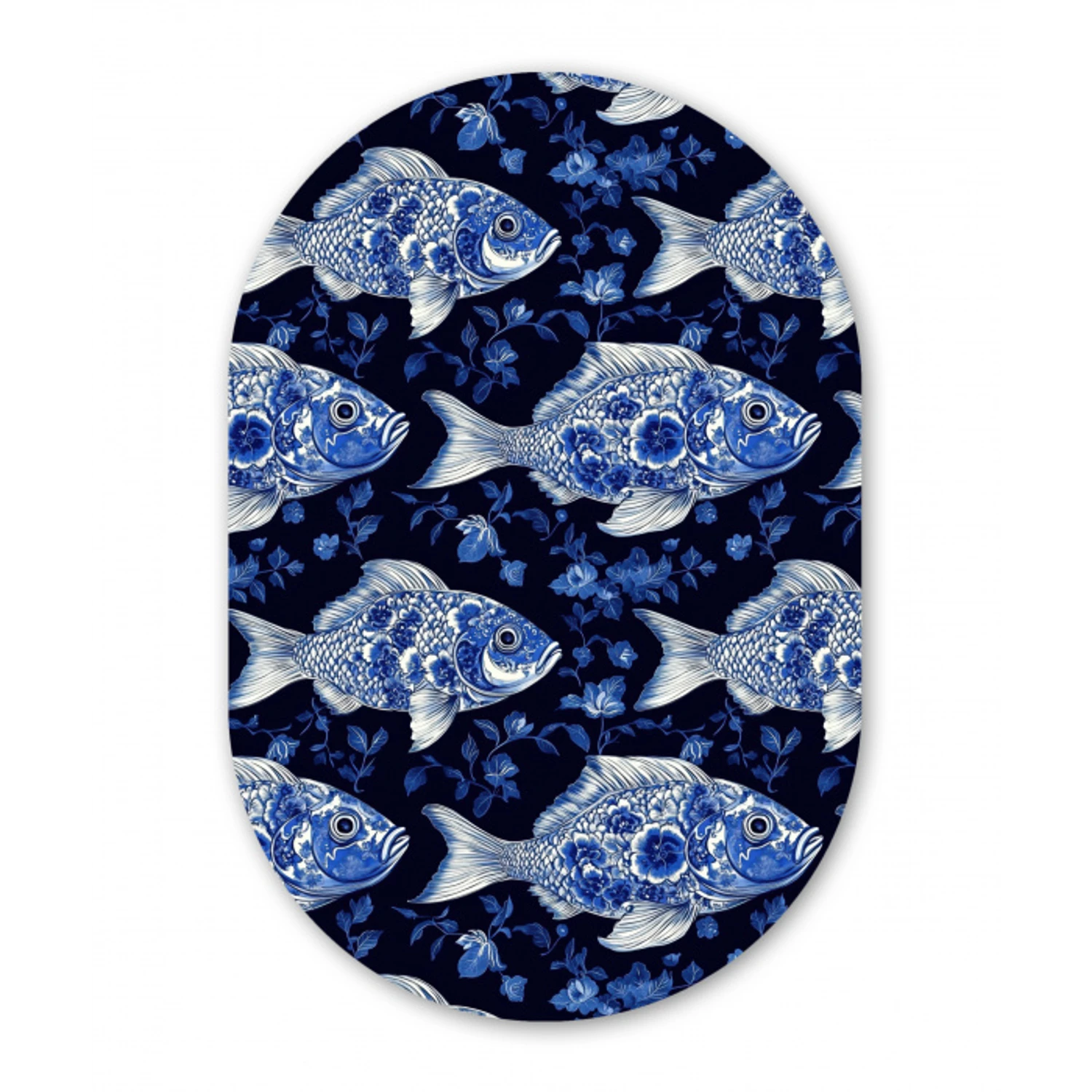 Vissen - Bloemen - Blauw Wandcirkel Ovaal Forex klein 630 -3d