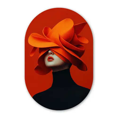 Oranje - Hoed - Vrouw Wandcirkel Ovaal Glas middel -3d