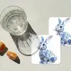 Delftsblauw - Haasje - Wit onderzetter kurk middel -sfeer4