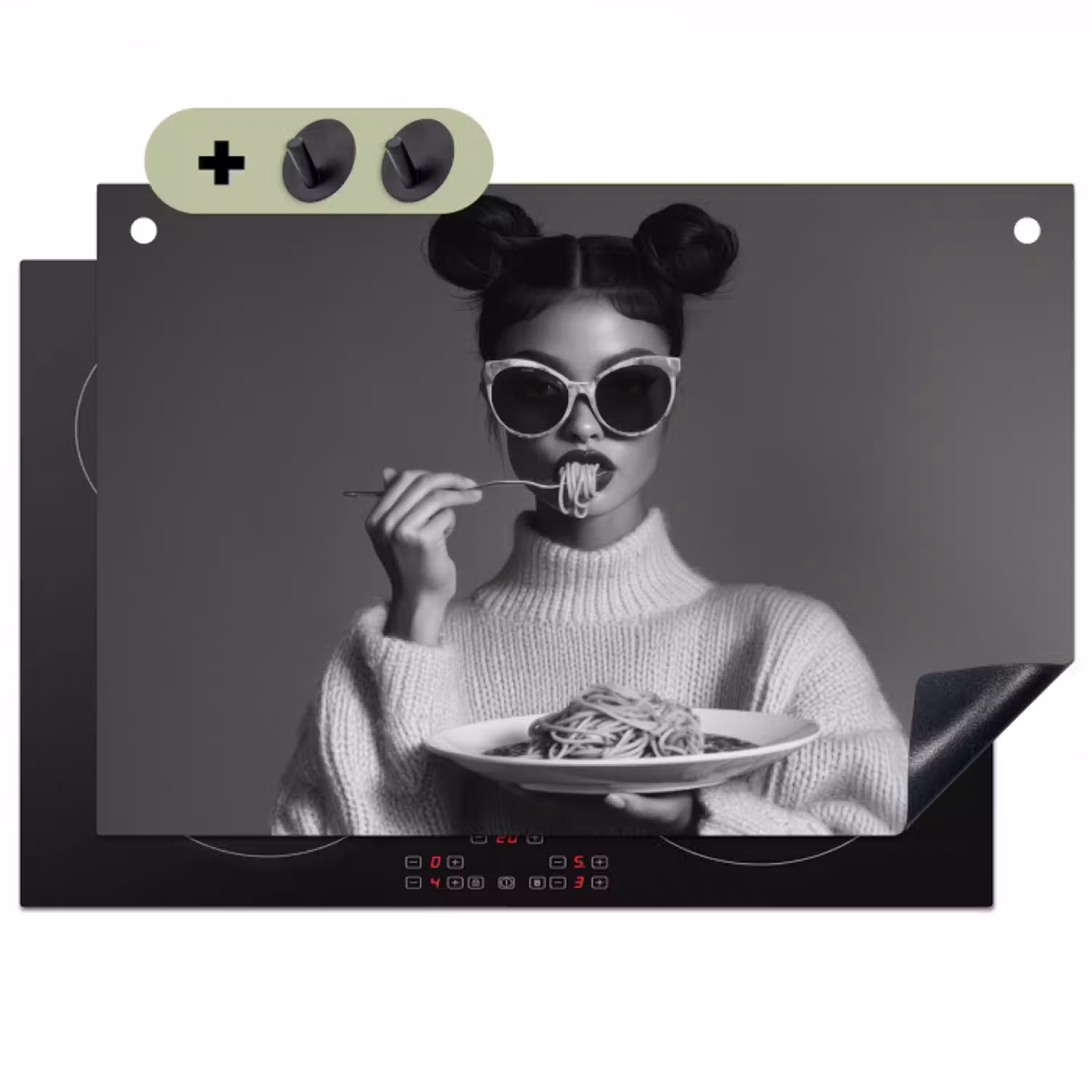 Vrouw - Pasta - Zonnebril Inductie beschemer met haakjes klein -3d