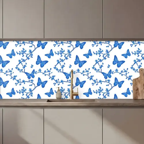 Vlinder - Bloemen - Blauw keuken achterwand 2 middel 871 zz_3dshopping