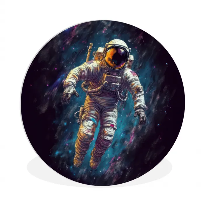 Ruimte - Neon - Astronaut - Sterren Wandcirkel kunststof plaat 5mm dik klein -3d
