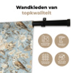 Botanisch - Zangvogel - Blauw Wandkleed katoen klein 269 -sfeer2