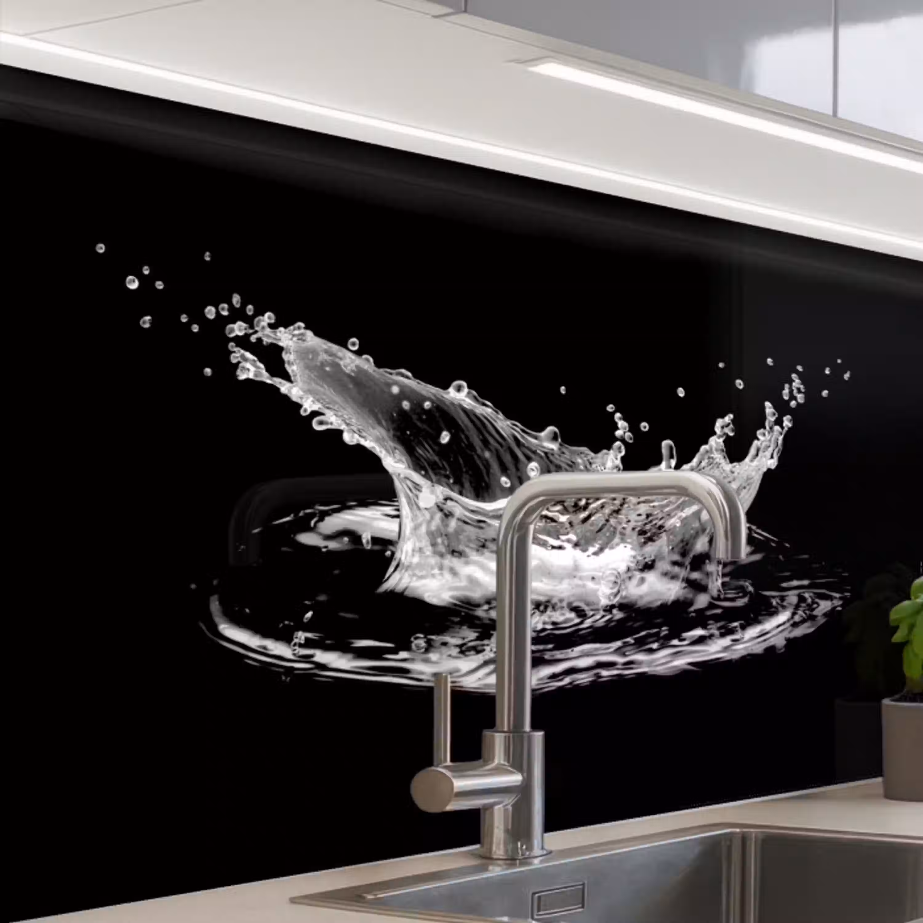 Water - Splash - Water - Zwart keuken achterwand 2 middel -zzzz3d_schuin