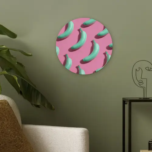 Bananen - Patroon - Blauw - Roze Akoestische PET Vilt - Rond klein -sfeer2